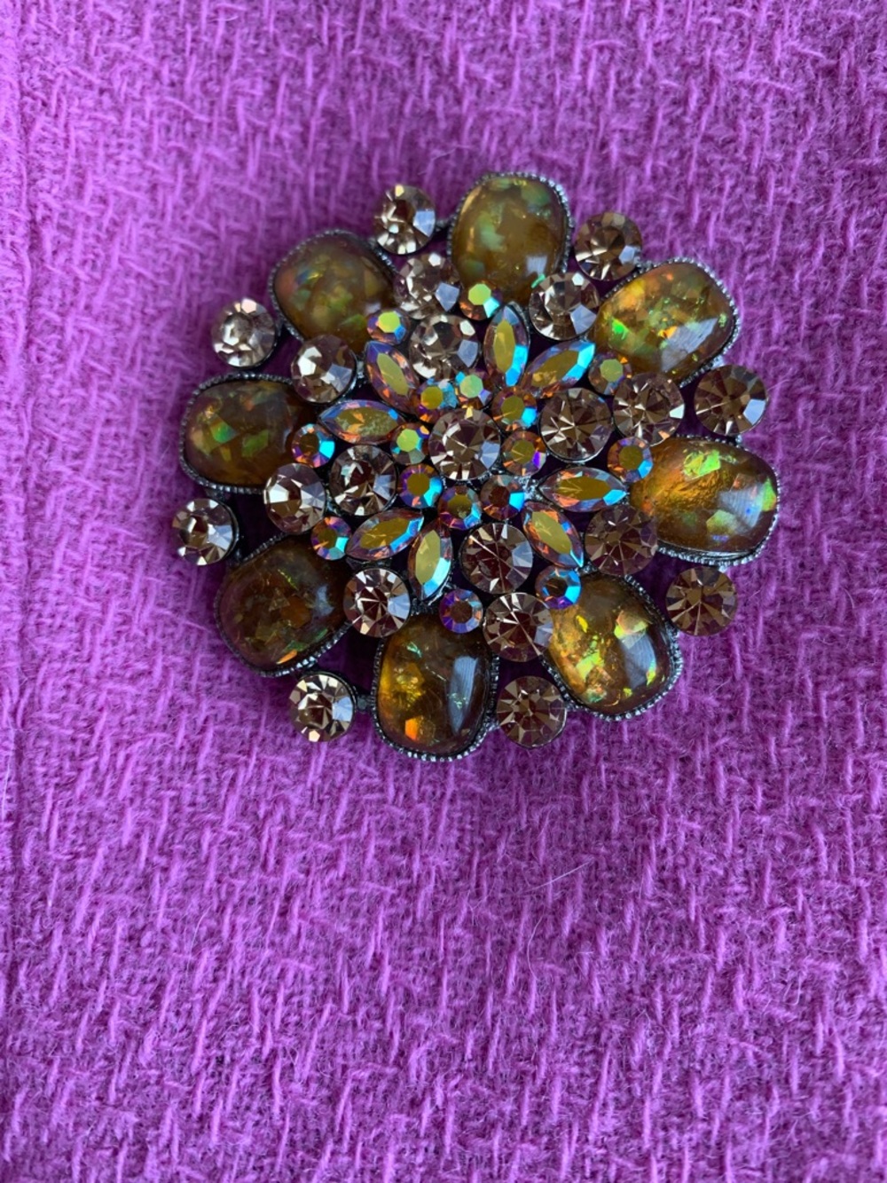 Iridescent Amber vintage Crystal Brooch by CARÄ